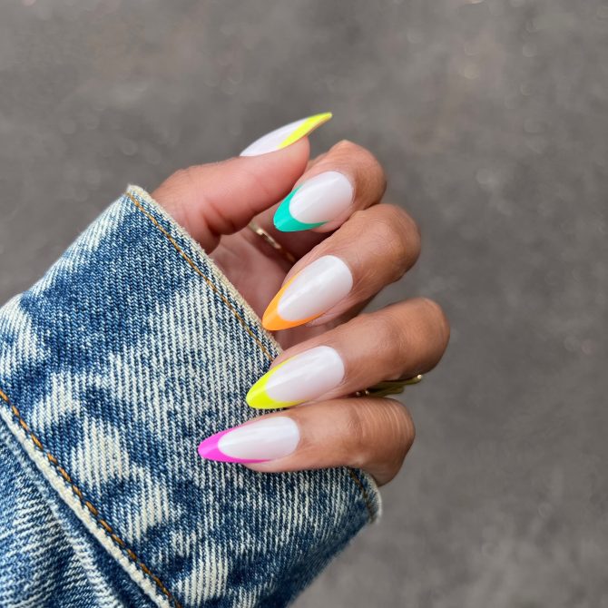 Neon Rainbow French | Long | Almond