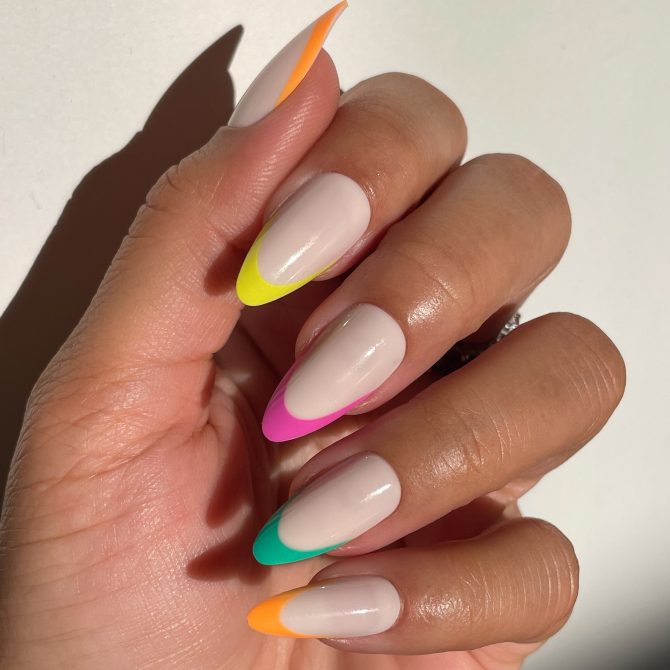 Neon Rainbow French | Long | Almond