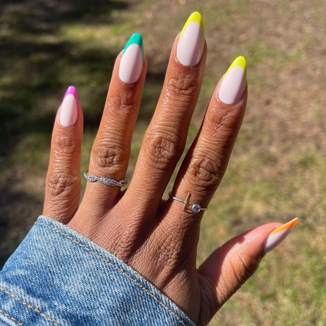 Neon Rainbow French | Long | Almond